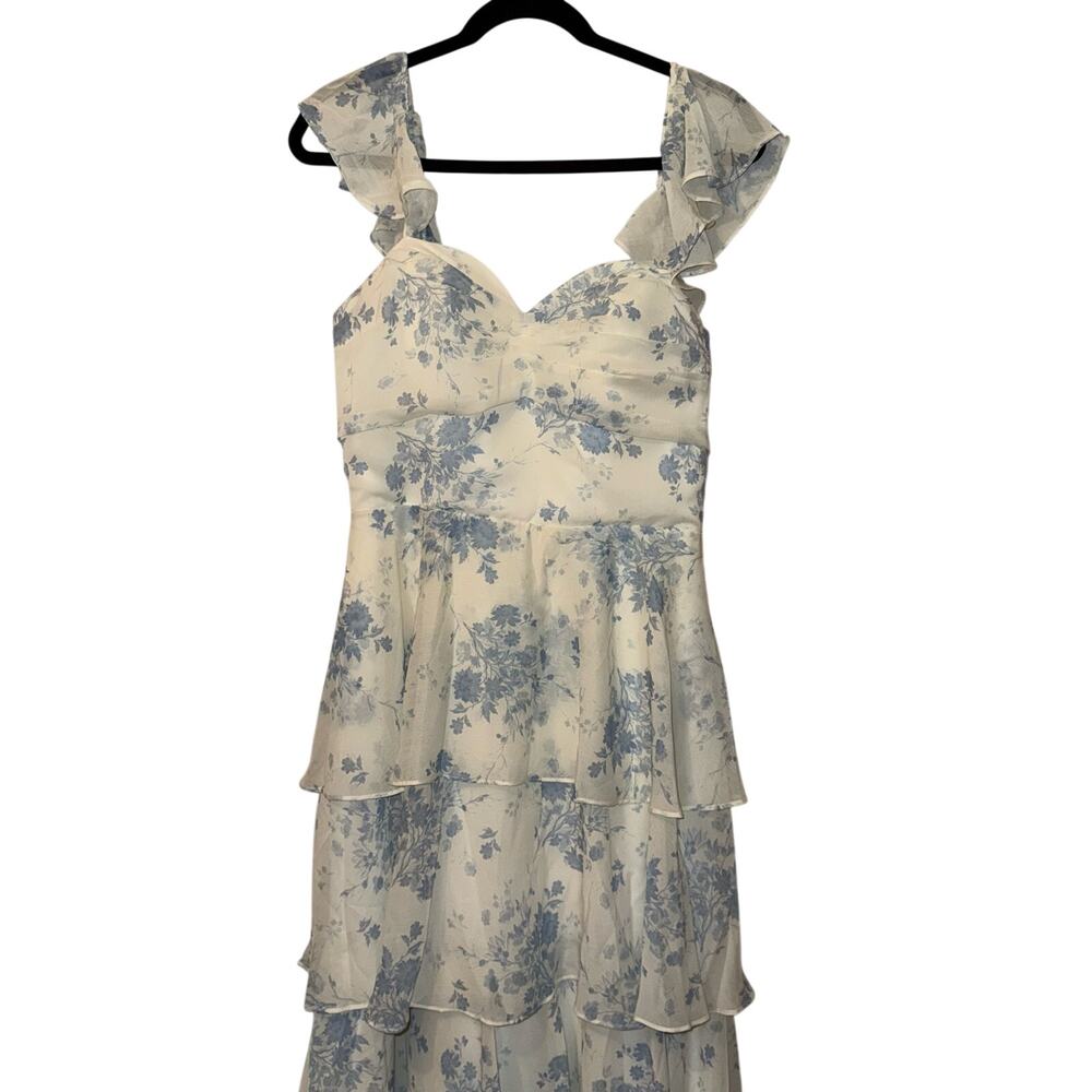Special Occasion Tiered Floral Dress Romantic Ruffle Strap Sweetheart Neck Sz 8 - Picture 3 of 6